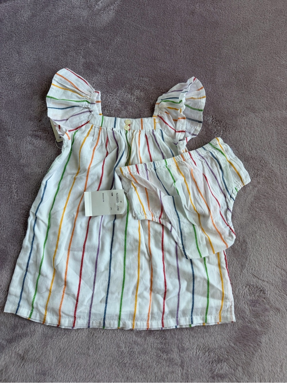Tucker + Tate White Rainbow-Striped Flutter Sleeve Top & Bloomers